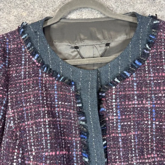 Trina Turk Tweed Jacket Multicolor Fringe Size 12 Career Chic Blazer Quiet Luxe - Picture 3 of 16